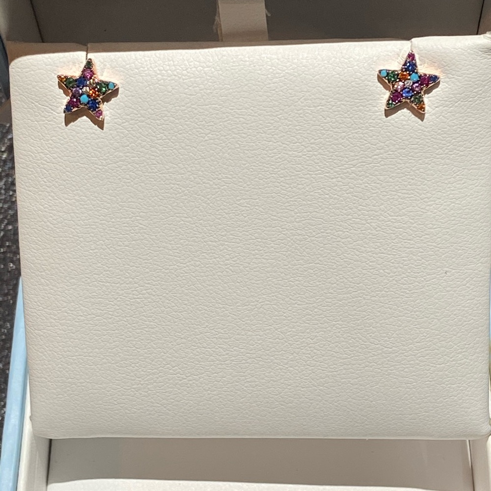 Rose Gold Plated Silver multi-color Star Earrings
